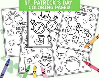 Dibujos para colorear del Día de San Patricio para niños / Duende / Arcoíris / Actividad del trébol / PDF imprimible