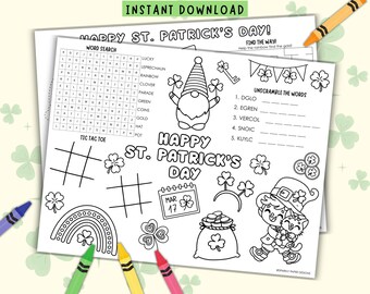 Manteles individuales con actividades del Día de San Patricio / Páginas para colorear / PDF imprimible