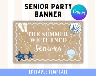 Banner para la fiesta de verano de los estudiantes de último año / Maqueta de banner "El verano en que nos convertimos en estudiantes de último año" / Plantilla editable de Canva (Descarga digital)