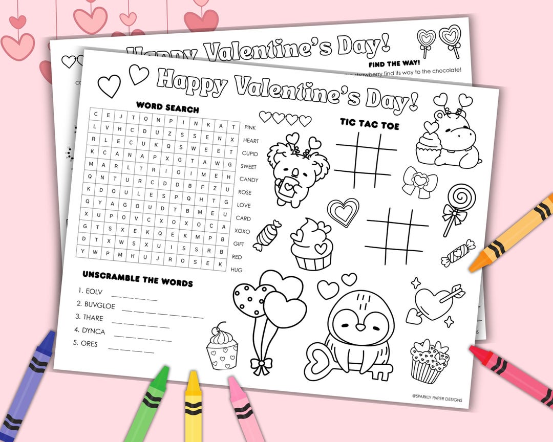 Valentine's Day Activity Placemats | Kids Coloring Pages (PDF Printable ...