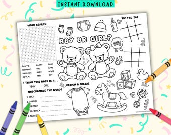 Actividad para revelar el sexo del bebé en un baby shower / Página para colorear con temática de osos para baby shower / Descarga instantánea