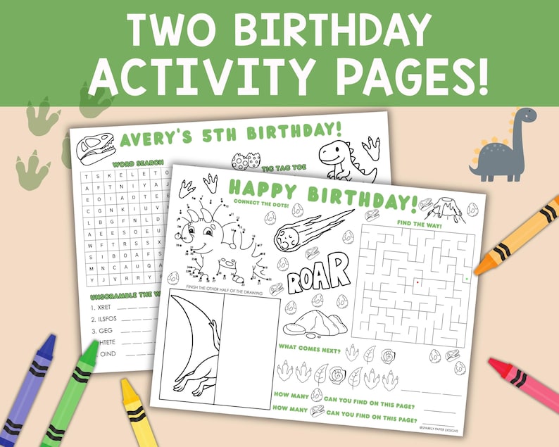 Dinosaur Birthday Party Coloring Pages | Personalized Party Placemats ...