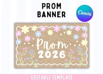 Banner floral para graduación 2026 / Plantilla editable de Canva (Descarga digital)