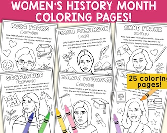 Páginas para colorear del Mes de la Historia de la Mujer / Pósters inspiradores para colorear de mujeres / Recursos educativos / PDF imprimible
