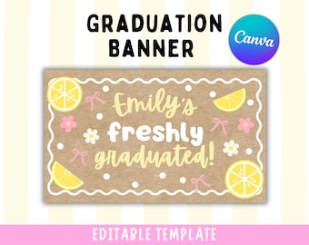 Banner de graduación Clase de 2026 / Plantilla editable de Canva para recién graduados / Maqueta de banner de graduación (Descarga digital)