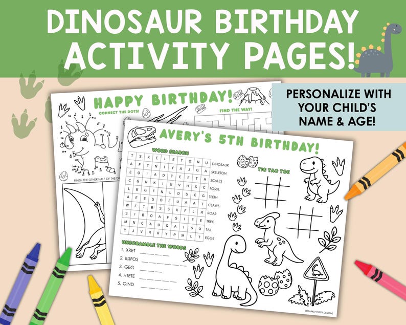 Personalized Dinosaur Birthday Coloring Placemats | Kids Party Activity ...