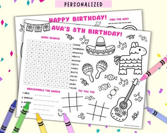 Manteles individuales personalizados para colorear con temática de fiesta mexicana / Actividad para fiestas mexicanas (Descarga digital)