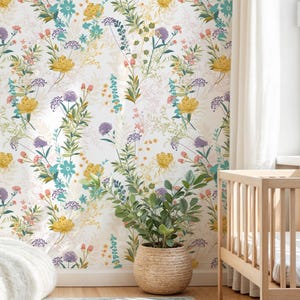 Floral Wallpaper for Baby Room, Colorful Wildflower Pattern, Nursery Peel and Stick, Botanical Flower Decor for Toddler,Kids Room Wall Decor