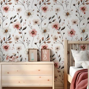 Watercolor Wild Floral Wallpaper | Soft Botanical Floral Wall Mural | Little Floral with Grass Wallpaper | Field Flowers Wall Mural