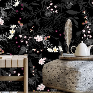 Moody Muted Botanical Wallpaper | Vintage Floral Bedroom Bathroom | Removable Peel Stick, Prepasted | Dark Academia Wildflower Maximalist
