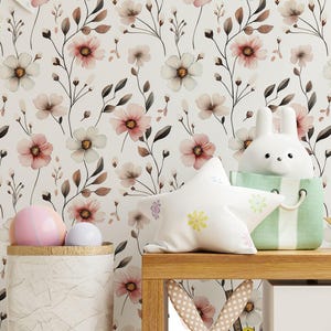 Floral Nursery Wallpaper, Wildflower Peel and Stick Wall Mural, Botanical Garden Mural for Girl Room, Baby Girl Wall Decor, Floral Kids Room