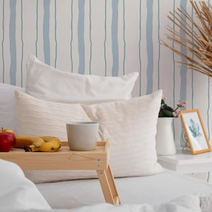 Blue Wavy Stripe Wallpaper – Minimal Peel and Stick Mural – Modern Removable Vertical Line Wallpaper – Coastal Wall Decor Accent