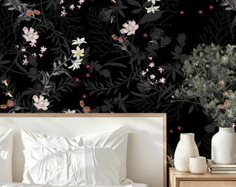 Moody Floral Wallpaper: Dark Academia Botanical Peel and Stick, Secret Garden Wallpaper Mural