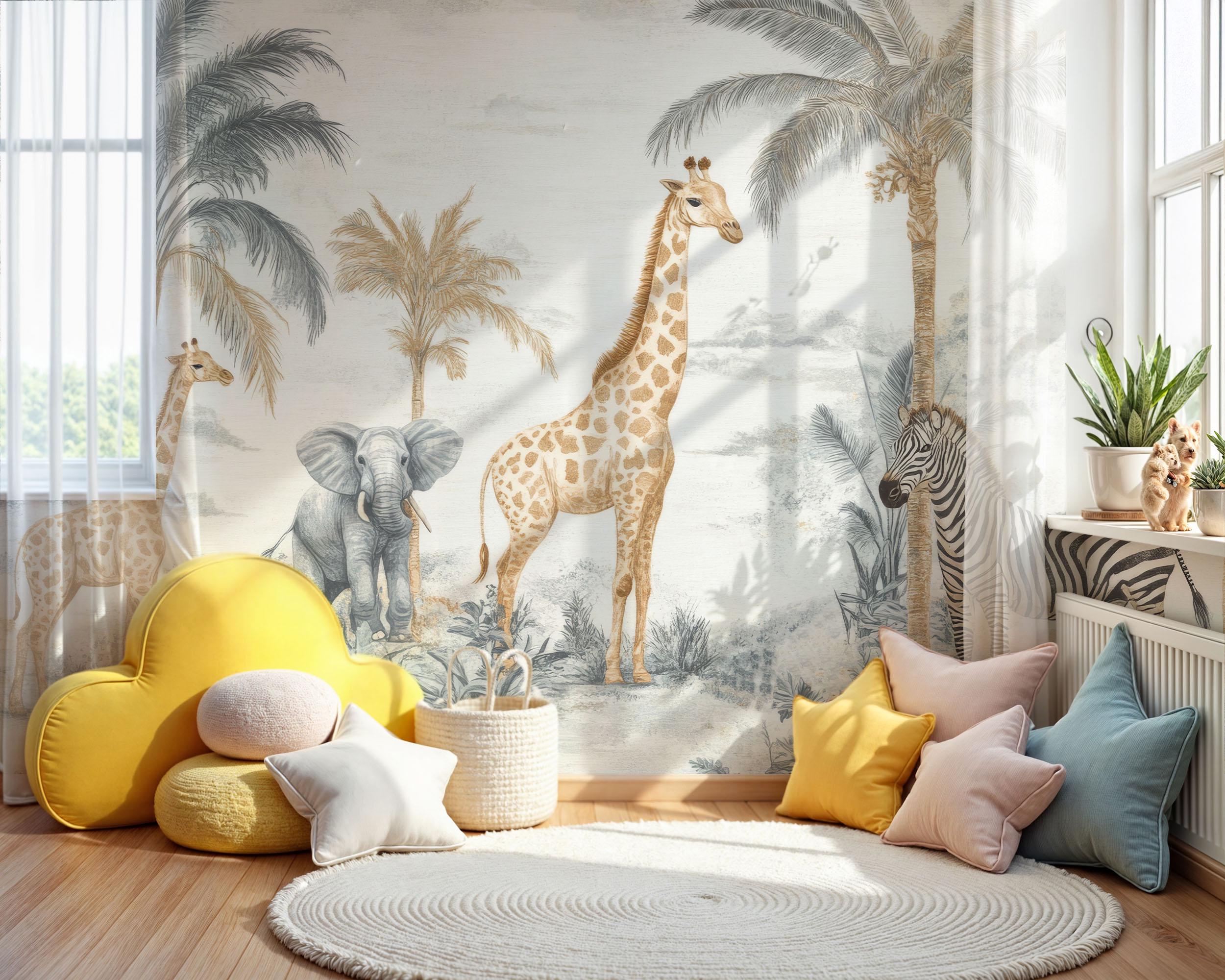 Kids Safari Jungle Animals Wallpaper , Peel and Stick Giraffe Nursery ...
