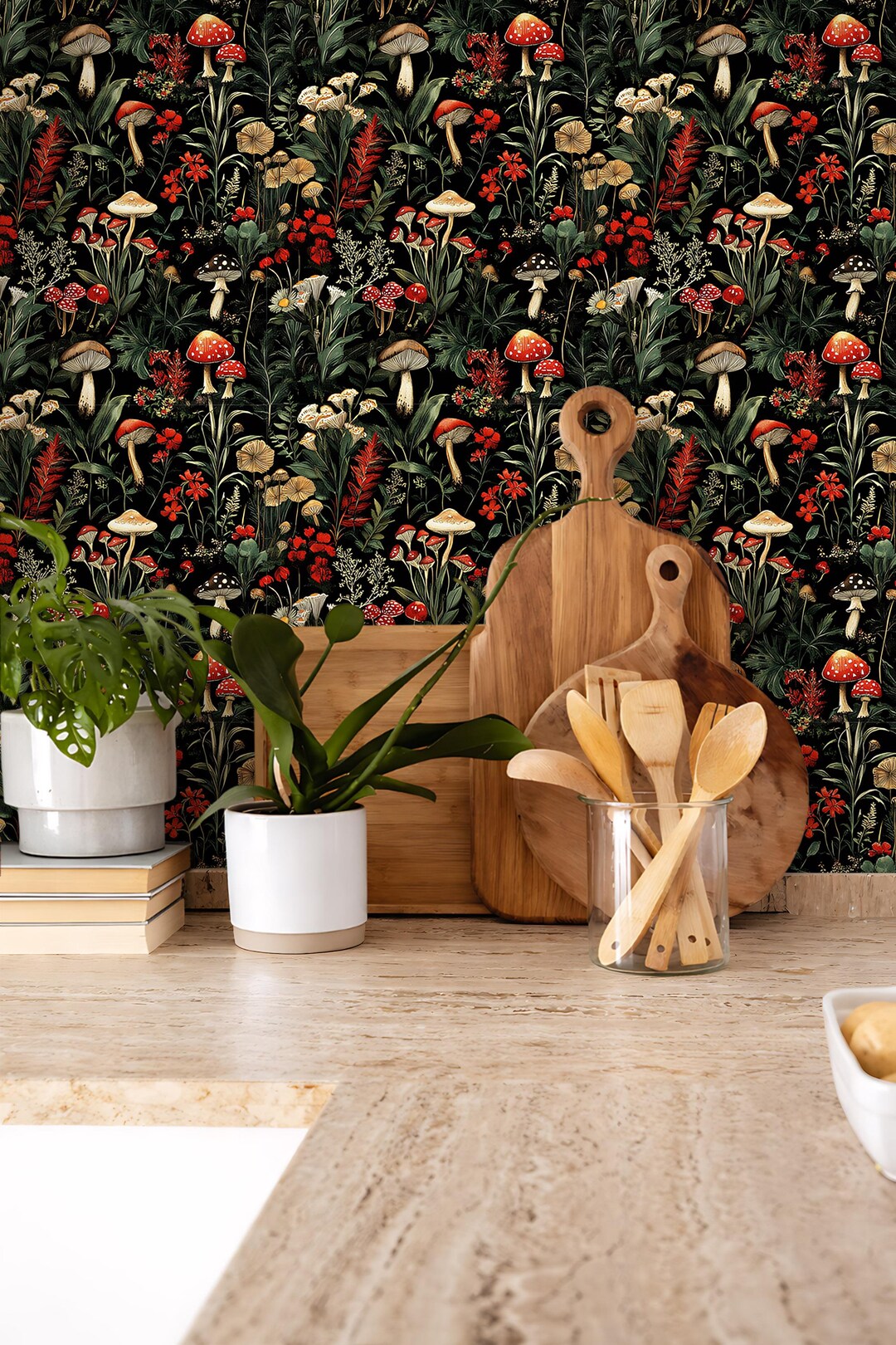 Dark Academia Mushroom Wallpaper for Dining Room, Bar or Bedroom ...