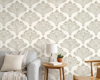 Art Deco Shell Fan Pattern Wallpaper, Geometric Great Gatsby Style Vintage 1920s Art, Neutral Elegant Bedroom or Living Room Mural