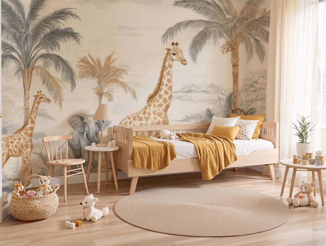 Safari Jungle Animals Wallpaper Mural: Peel and Stick Nursery Decor - Etsy