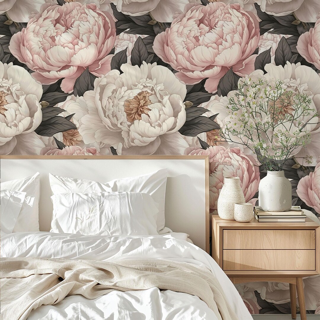 Peel and Stick Peony Wallpaper Mural: Watercolor Rose Design - Etsy