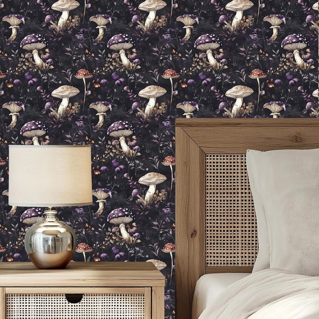 Dark Academia Mushroom Wallpaper for Dining, Powder Room or Bedroom ...