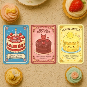 Cartas de oráculo de comida de pastel, baraja de oráculo inspirada en postres kawaii ~