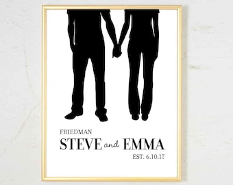 Couples Silhouette Art Print Personalized wedding gifts for couple Bridal Shower Gift Personalized Engagement Gift for couple Gift for bride