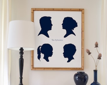 Custom silhouette portrait of child, Family Portrait Illustration from photo, mom christmas gift from daughter personalized gift for grandma