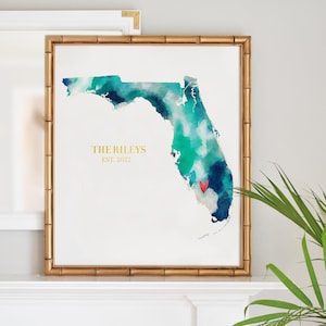 Custom Map art, Florida watercolor state print, personalized gift, state art map art, city map print,home state wall art, housewarming gift