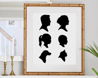 Custom silhouette portrait of child, Family Portrait Illustration from photo, mom christmas gift from daughter personalized gift for grandma