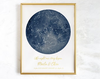 Custom Star Map Print, Star map by Date, Custom Constellation Map, Constellation Map Poster 1st Anniversary Gift, Wedding Gift for Couple