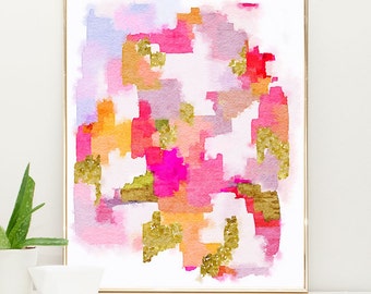 pink watercolor painting, pink abstract art, Pink and Gold Nursery Art, Girls Nursery Wall Art, Watercolor Nursery Art, girls decor