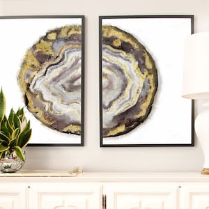 Set of 2 Geode Prints, Large Art prints, Watercolor Agate Slice Prints, Neutral Wall Art Agate Print, watercolor art, Abstract Agate geode