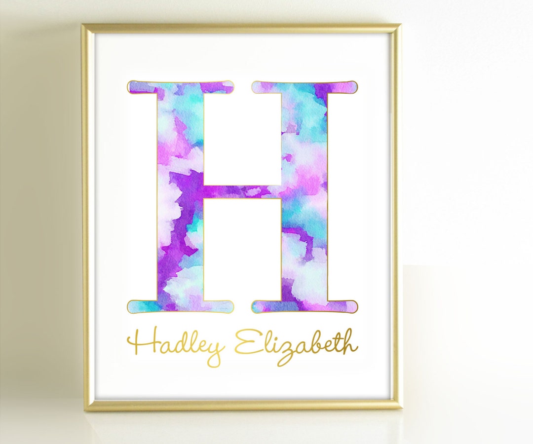Watercolor Monogram Art Print, Personalized Girls Nursery Decor ...