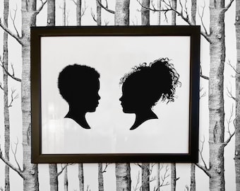 Custom silhouette portrait of child, Family Portrait Illustration from photo, mom christmas gift from daughter personalized gift for grandma