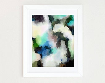 Blue Abstract Watercolor Art Print, Green Boho Nursery, Neutral Nursery Art,  Black and White Abstract Painting, Modern Minimalist Wall Art