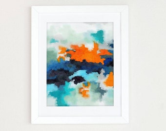 Watercolor Boys Nursery Wall Art, Blue Orange Abstract Art Print, Watercolor Abstract Painting, Colorful Modern Art Abstract Print