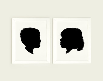 Custom Silhouette Print, custom portrait, Minimalist portrait, Silhouette made from photo, personalized silhouette art, Black and White Wall