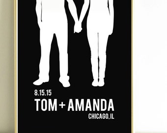 wedding gifts for couple, Gift for him, personalized Wedding Gift, couple silhouette, Custom Portrait, black and white decor