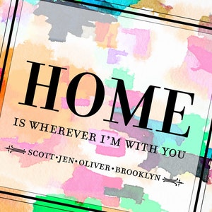Home is wherever i'm with you, Home Quote Print, Personalized Hostess Gift, Watercolor Print, Housewarming Gift, Family Name Art, image 2