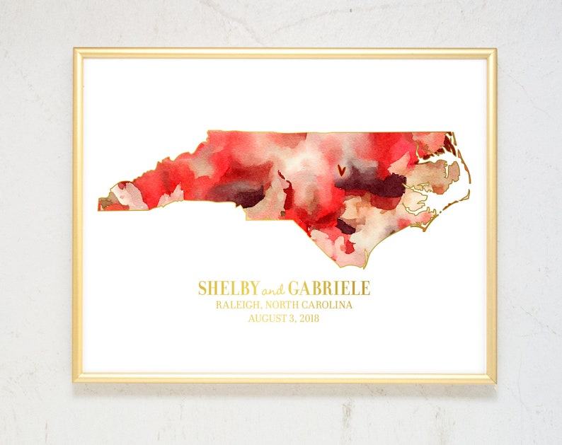 Personalized State Art, Wedding Gift for Couple, Custom Location, Watercolor Art Print, Personalized Wedding Gift, Personalized Map Print image 6