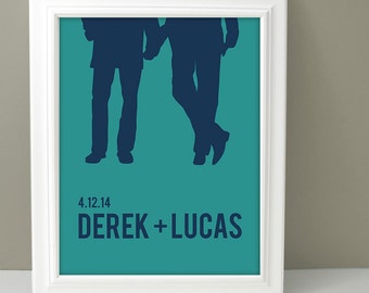 Personalized Couples Silhouette, Gay Wedding Gift for men, Personalized gay wedding gift, Same sex wedding gift, Engagment gift,