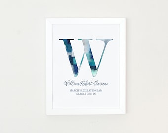 Custom Baby Name sign nursery wall art boy nursery wall decor Baby shower gift Personalized nursery decor Initial print watercolor wall art
