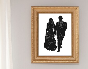 Custom Silhouette Print, Wedding silhouette portrait from photo, Custom Wedding Portrait,Personalized Wedding Gift for couple line drawing