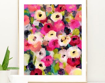 Watercolor Floral print, Pink Flower Print  White Floral Wall Art, White Anemone, watercolor painting, floral décor, Modern Art, Botanical