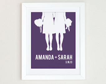 Personalized gay wedding gift, Personalized Wedding Gift, Same Sex Wedding Gift, Lesbian Wedding Gift, hers and hers gift Couples Silhouette