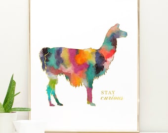 Llama print, llama decor, Watercolor Girl Nursery Wall Art, Animal Nursery Art Girl, Boho Nursery Decor, Llama Nursery Watercolor Art Print