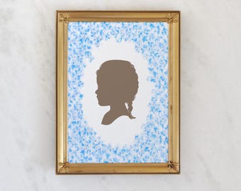 Child Silhouette French country wall art Custom Baby silhouette personalized gift mothers day Vintage Nursery Art Coastal Faceless Portrait