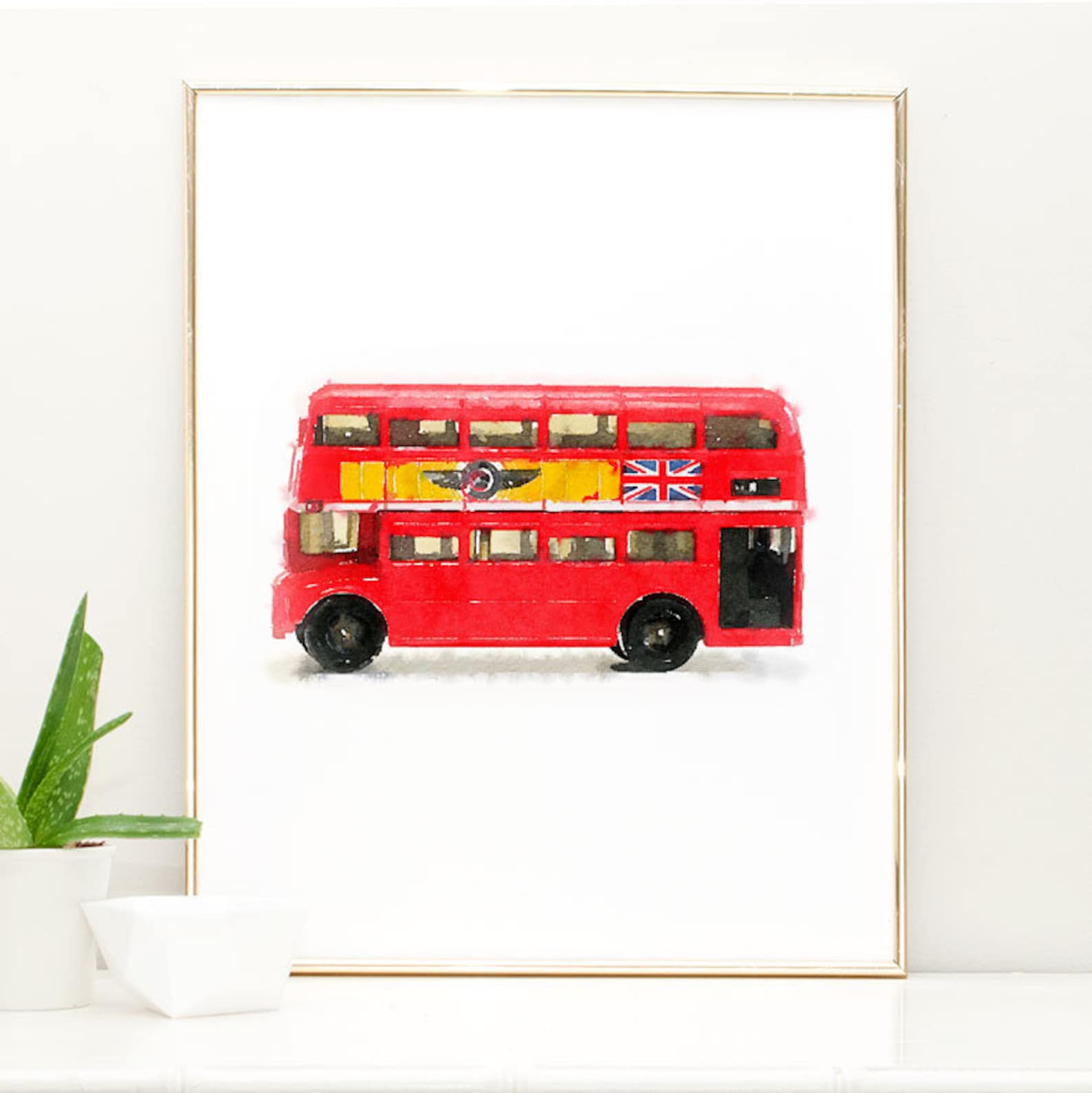 Watercolor Nursery Art Boys Room Decor Double Decker Bus Etsy