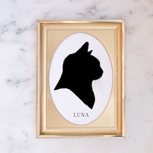 Custom pet portrait from photo, Cat portrait digital printable, gift for cat mom, pet memorial gift, personalized cat lover gift, silhouette