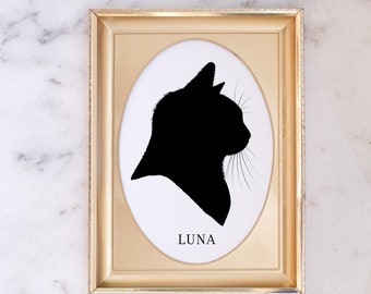 Custom pet portrait from photo, Cat portrait digital printable, gift for cat mom, pet memorial gift, personalized cat lover gift, silhouette