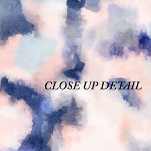 May include: Abstract watercolor painting with shades of blue, pink, and white. The painting has a soft, dreamy feel and is perfect for adding a touch of color to any room.